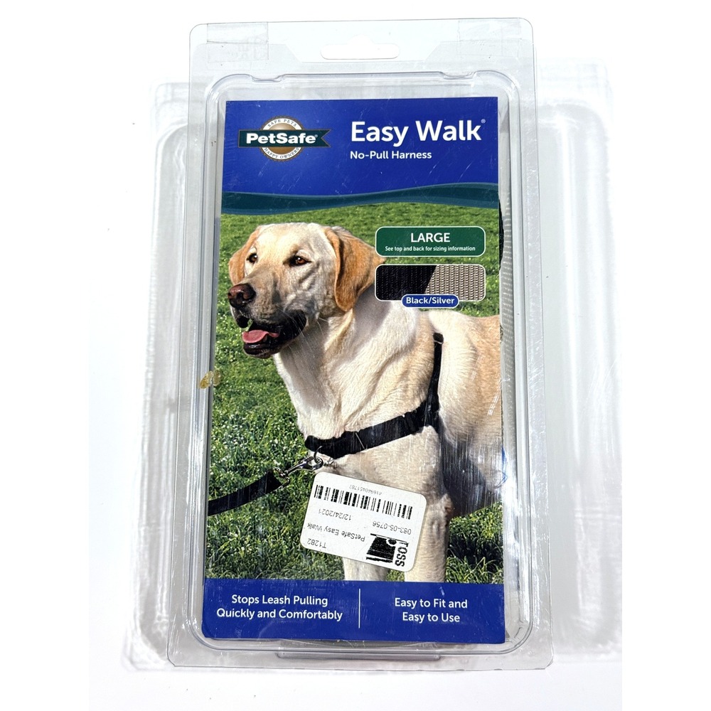 PETSAFE Easy Walk Dog Harness - Black Silver No-Pull - Large - NEW